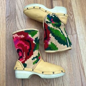 Rosa Mosa Vienna Roses Embroidered Leather Clog Boots Women’s Size 37